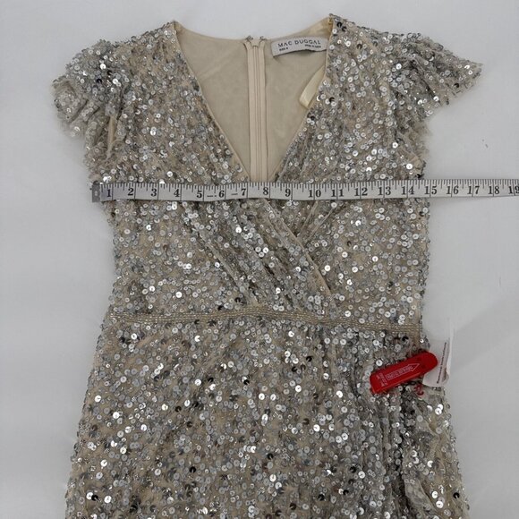 SOLD Mac Duggal Size 8 Sequined Faux Wrap Ruffle Cap Sleeve Gown Dress 70113 - Picture 9 of 11
